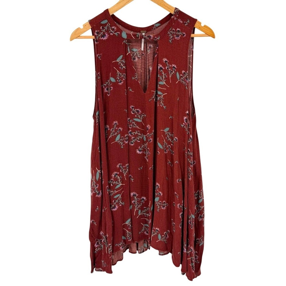 Free People Womens Medium Sleeveless Tunic Tank Top Floral Boho Keyhole Flowy‎ - Picture 3 of 8